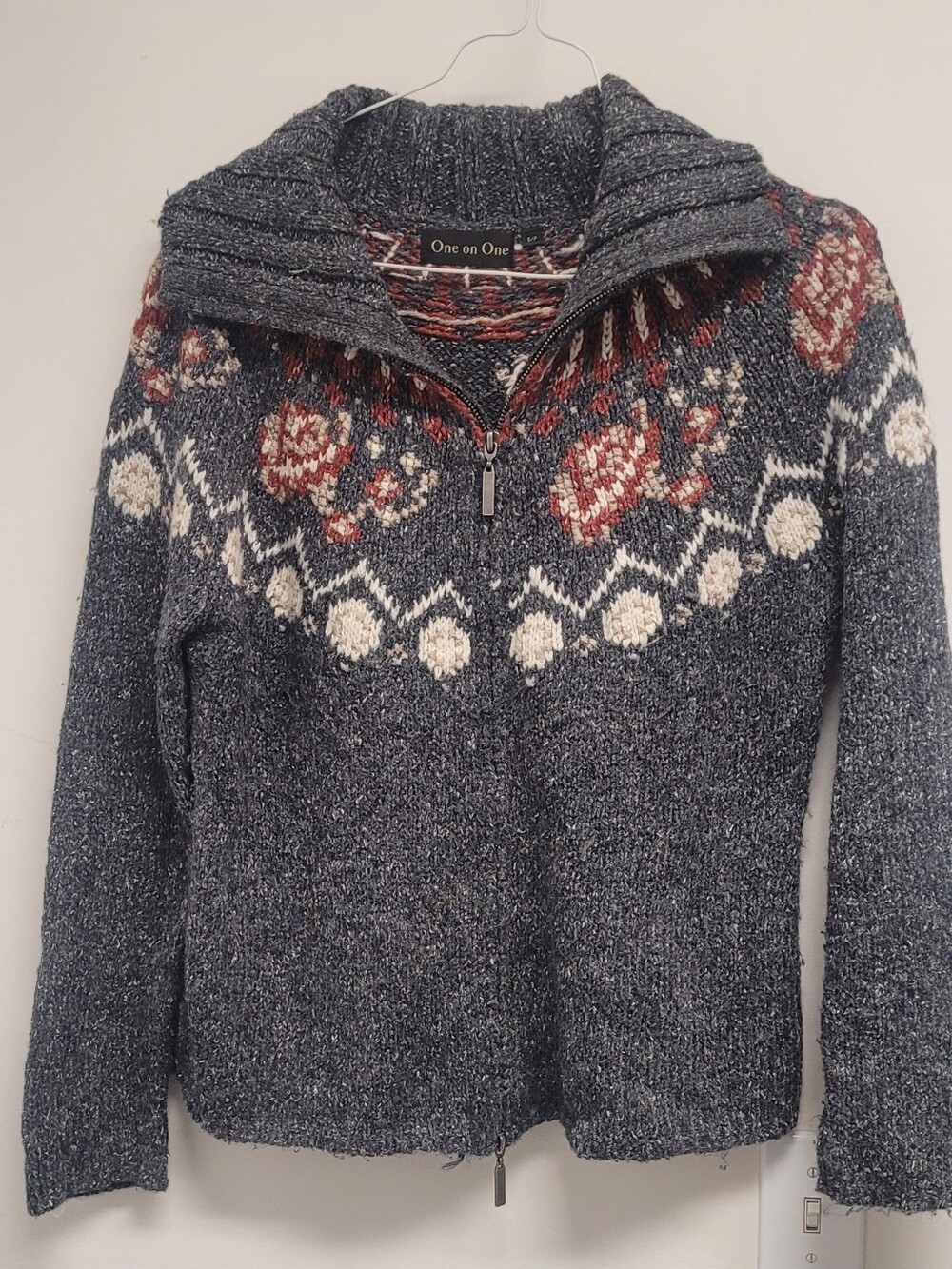 Gray Fair Isle Half-Zip Sweater